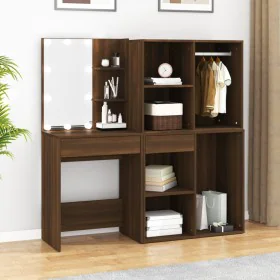 Schminktisch mit LED und eichenbraunem Sperrholzschrank von vidaXL, Schlafzimmerkommoden - Ref: Foro24-3120190, Preis: 209,23...