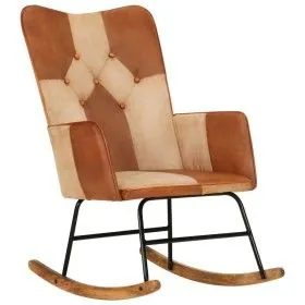 Mecedora de cuero auténtico y lona marrón de vidaXL, Mecedoras - Ref: Foro24-339691, Precio: 123,47 €, Descuento: %