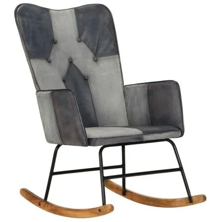 Genuine Leather and Gray Canvas Rocking Chair by vidaXL, Rocking chairs - Ref: Foro24-339693, Price: 100,31 €, Discount: %