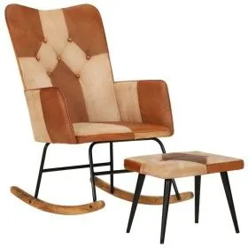 Schaukelstuhl mit Hocker aus echtem Leder und braunem Canvas von vidaXL, Schaukelstühle - Ref: Foro24-339707, Preis: 123,93 €...