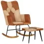 Rocking chair with stool genuine leather and brown canvas by vidaXL, Rocking chairs - Ref: Foro24-339707, Price: 123,93 €, Di...