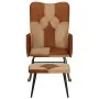 Rocking chair with stool genuine leather and brown canvas by vidaXL, Rocking chairs - Ref: Foro24-339707, Price: 123,93 €, Di...