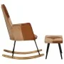 Rocking chair with stool genuine leather and brown canvas by vidaXL, Rocking chairs - Ref: Foro24-339707, Price: 123,93 €, Di...
