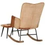 Rocking chair with stool genuine leather and brown canvas by vidaXL, Rocking chairs - Ref: Foro24-339707, Price: 123,93 €, Di...