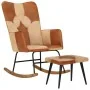 Rocking chair with stool genuine leather and brown canvas by vidaXL, Rocking chairs - Ref: Foro24-339707, Price: 123,93 €, Di...