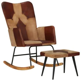 Mecedora con taburete cuero auténtico y lona marrón de vidaXL, Mecedoras - Ref: Foro24-339708, Precio: 152,86 €, Descuento: %
