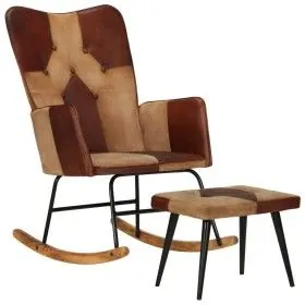 Schaukelstuhl mit Hocker aus echtem Leder und brauner Leinwand von vidaXL, Schaukelstühle - Ref: Foro24-339708, Preis: 152,86...