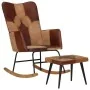 Rocking chair with genuine leather seat and brown canvas. by vidaXL, Rocking chairs - Ref: Foro24-339708, Price: 152,86 €, Di...