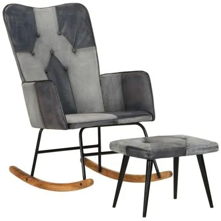 Schaukelstuhl mit Hocker aus echtem Leder und grauem Canvas von vidaXL, Schaukelstühle - Ref: Foro24-339709, Preis: 128,67 €,...