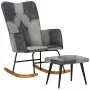 Schaukelstuhl mit Hocker aus echtem Leder und grauem Canvas von vidaXL, Schaukelstühle - Ref: Foro24-339709, Preis: 128,67 €,...