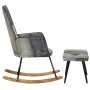 Schaukelstuhl mit Hocker aus echtem Leder und grauem Canvas von vidaXL, Schaukelstühle - Ref: Foro24-339709, Preis: 128,67 €,...