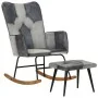 Schaukelstuhl mit Hocker aus echtem Leder und grauem Canvas von vidaXL, Schaukelstühle - Ref: Foro24-339709, Preis: 128,67 €,...