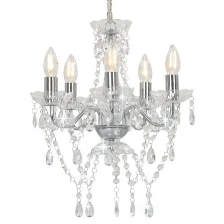 Runder Kronleuchter mit silbernen Kristallperlen 5xE14 von vidaXL, Lampen - Ref: Foro24-281601, Preis: 85,96 €, Rabatt: %