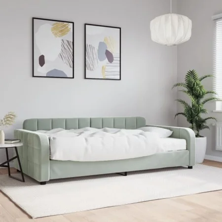 Sofá cama con colchón terciopelo gris claro 100x200 cm de vidaXL, Camas y somieres - Ref: Foro24-3196912, Precio: 430,53 €, D...
