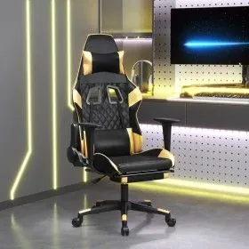 Gaming chair with footrest in black and gold synthetic leather by vidaXL, Gaming chairs - Ref: Foro24-3143766, Price: 122,62 ...