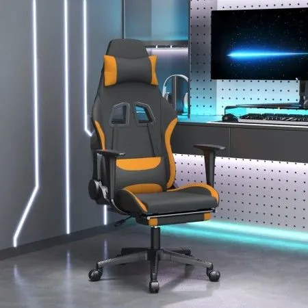 Silla gaming con reposapiés tela negro y naranja de vidaXL, Sillones para videojuegos - Ref: Foro24-3143747, Precio: 120,81 €...