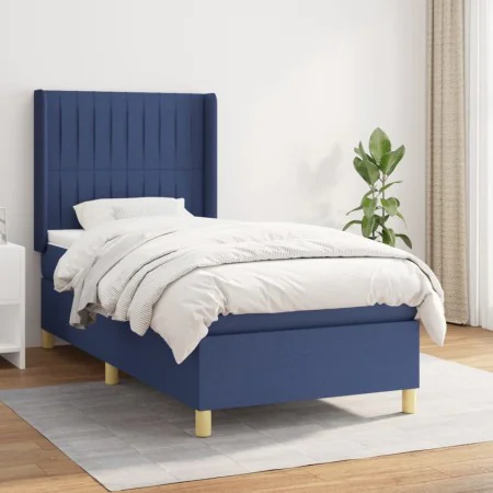 Box spring bed with blue fabric mattress 90x190 cm by vidaXL, Beds and slatted bases - Ref: Foro24-3132119, Price: 322,79 €, ...