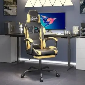 Gaming-Stuhl mit Fußstütze aus schwarzgoldenem Kunstleder von vidaXL, Gaming-Stühle - Ref: Foro24-3143880, Preis: 109,24 €, R...