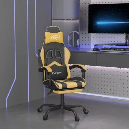 Gaming chair with footrest in black and gold synthetic leather by vidaXL, Gaming chairs - Ref: Foro24-3143904, Price: 110,93 ...