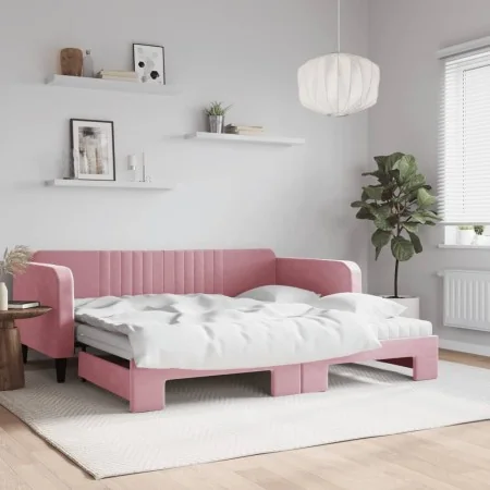Ausziehbares Schlafsofa mit rosa Samtmatratze 100x200 cm von vidaXL, Betten und Lattenroste - Ref: Foro24-3197097, Preis: 430...