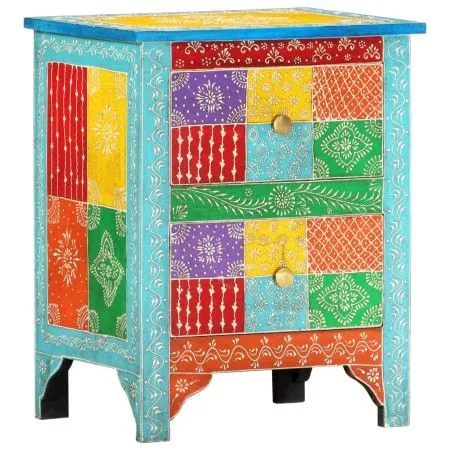 Handbemalter massiver Mangoholz-Nachttisch 40x30x50 cm von vidaXL, Nachttische - Ref: Foro24-286157, Preis: 131,38 €, Rabatt: %