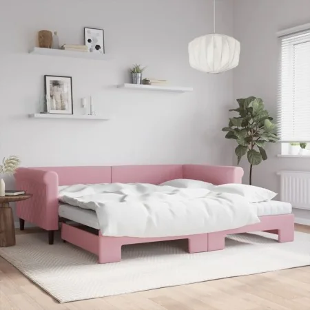 Trundle sofa bed with pink velvet mattress 100x200 cm by vidaXL, Beds and slatted bases - Ref: Foro24-3197805, Price: 432,32 ...