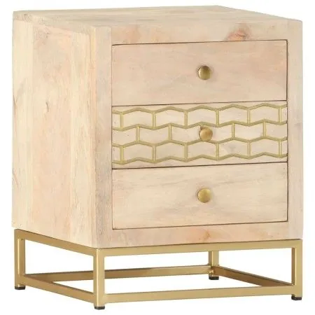 Mesita de noche de madera maciza de mango dorado 40x30x50 cm de vidaXL, Mesitas de noche - Ref: Foro24-286504, Precio: 146,01...