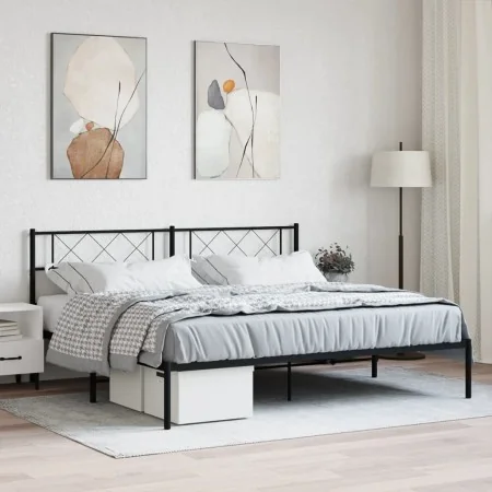 Bettgestell mit schwarzem Metallkopfteil 180x200 cm von vidaXL, Betten und Lattenroste - Ref: Foro24-372281, Preis: 133,89 €,...