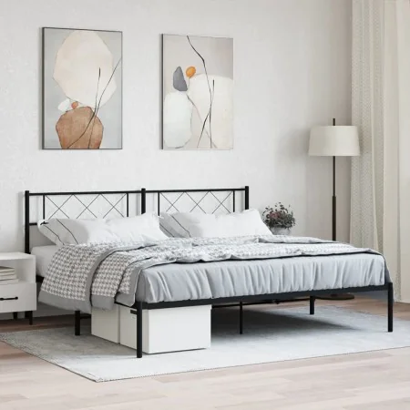 Estructura de cama con cabecero metal negro 180x200 cm de vidaXL, Camas y somieres - Ref: Foro24-372281, Precio: 133,89 €, De...