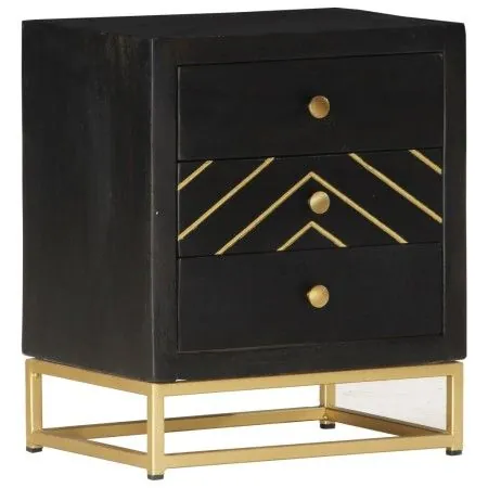 Solid black and gold mango wood nightstand 40x30x50cm by vidaXL, Nightstands - Ref: Foro24-286517, Price: 159,45 €, Discount: %