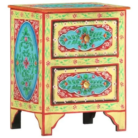 Mesita de noche pintada a mano madera maciza mango 40x30x50 cm de vidaXL, Mesitas de noche - Ref: Foro24-286158, Precio: 150,...