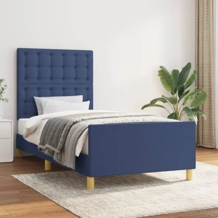 Bed frame with blue fabric headboard 100x200 cm by , Beds and slatted bases - Ref: Foro24-3125363, Price: 135,93 €, Discount: %