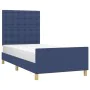 Bettgestell mit blauem Stoffkopfteil 100x200 cm von , Betten und Lattenroste - Ref: Foro24-3125363, Preis: 133,23 €, Rabatt: %