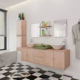 Beigefarbenes 9-teiliges Badezimmer- und Waschbeckenmöbelset von vidaXL, Badezimmermöbel - Ref: Foro24-272230, Preis: 357,11 ...