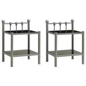 Nachttische 2 Einheiten aus Metall und grauem und schwarzem Glas von vidaXL, Nachttische - Ref: Foro24-325077, Preis: 45,86 €...