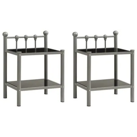 Mesitas de noche 2 unidades metal y vidrio gris y negro de vidaXL, Mesitas de noche - Ref: Foro24-325077, Precio: 45,92 €, De...