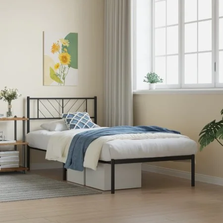 Bettgestell mit schwarzem Metallkopfteil 100x200 cm von , Betten und Lattenroste - Ref: Foro24-372174, Preis: 66,86 €, Rabatt: %