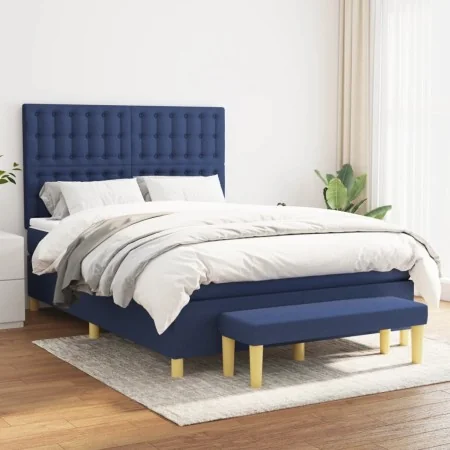 Box spring bed with blue fabric mattress 140x200 cm by , Beds and slatted bases - Ref: Foro24-3137483, Price: 530,65 €, Disco...
