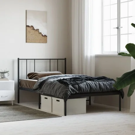 Bed frame with black metal headboard 80x200 cm by , Beds and slatted bases - Ref: Foro24-352471, Price: 60,50 €, Discount: %