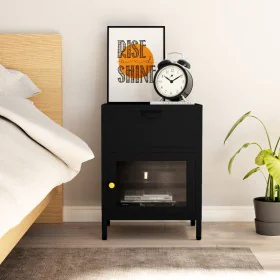 Black bedside table made of steel and glass, 40x30x54.5 cm by vidaXL, Nightstands - Ref: Foro24-336052, Price: 96,28 €, Disco...