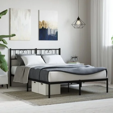 Bed frame with black metal headboard 160x200 cm by , Beds and slatted bases - Ref: Foro24-355466, Price: 106,03 €, Discount: %