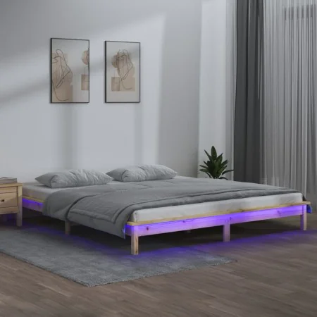 Bed frame with LED solid wood 200x200 cm by , Beds and slatted bases - Ref: Foro24-820626, Price: 118,46 €, Discount: %