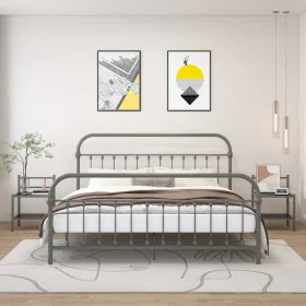 Mesitas de noche 2 unidades metal y vidrio gris y negro de vidaXL, Mesitas de noche - Ref: Foro24-325093, Precio: 43,40 €, De...