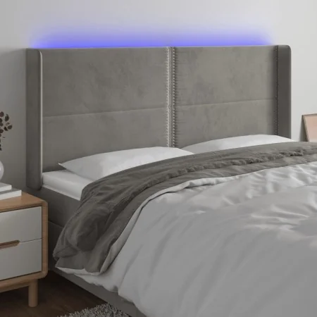 Light gray velvet headboard with LED 183x16x118/128 cm by , Headboards and footboards - Ref: Foro24-3123968, Price: 107,04 €,...