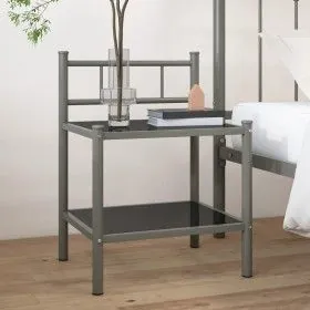 Gray and black metal and glass bedside table 45x34.5x60.5 cm by vidaXL, Nightstands - Ref: Foro24-325089, Price: 27,79 €, Dis...