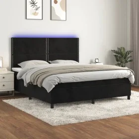 Box spring bed with mattress and LED black velvet 180x200 cm by , Beds and slatted bases - Ref: Foro24-3136079, Price: 667,02...