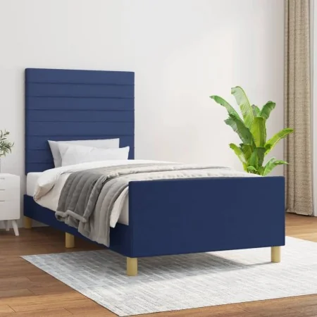 Bed frame with blue fabric headboard 100x200 cm by , Beds and slatted bases - Ref: Foro24-3125120, Price: 133,58 €, Discount: %