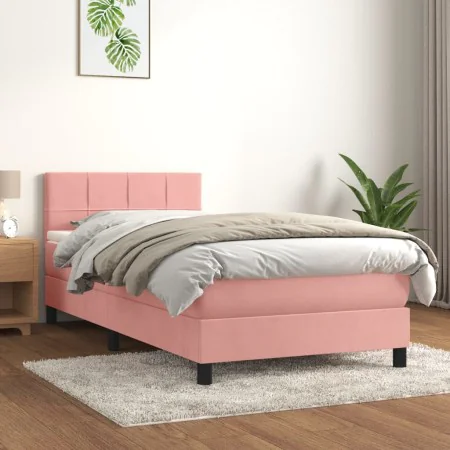 Cama box spring con colchón terciopelo rosa 90x190 cm de , Camas y somieres - Ref: Foro24-3141280, Precio: 310,76 €, Descuent...