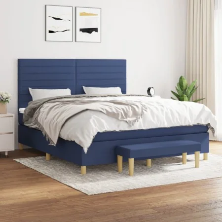Box spring bed with blue fabric mattress 160x200 cm by , Beds and slatted bases - Ref: Foro24-3137251, Price: 575,39 €, Disco...