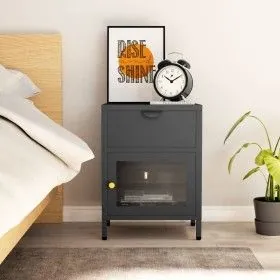 Anthracite gray steel and glass bedside table 40x30x54.5 cm by vidaXL, Nightstands - Ref: Foro24-336054, Price: 96,15 €, Disc...